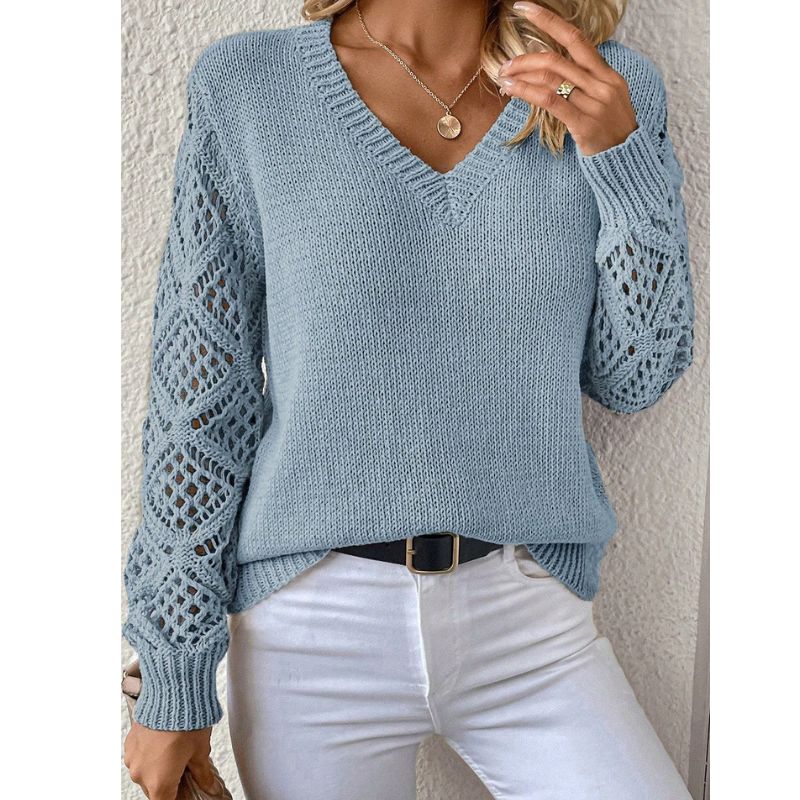 Pointelle Knit Sleeve Contrasted Sweater